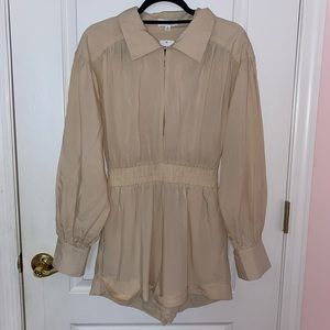 NWT Mable Utility Long Sleeve Cinched Waist Classic Tan Romper